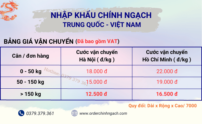 Bảng giá nhập khẩu chính ngạch - Order Chính Ngạch